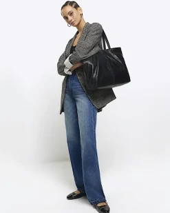 River Island leather shopper bag Black Sale