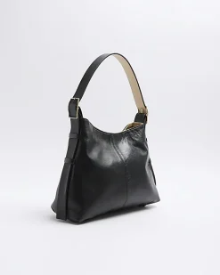River Island leather slouch tote bag Black Clearance