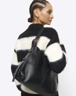River Island leather slouch tote bag Black Clearance