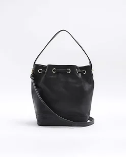 River Island leather studded cross body bag Black Clearance