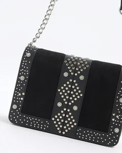 River Island leather studded cross body bag Black Online