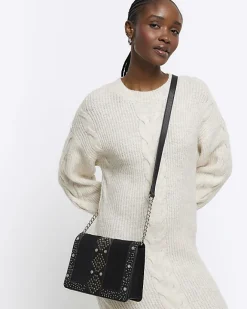 River Island leather studded cross body bag Black Online