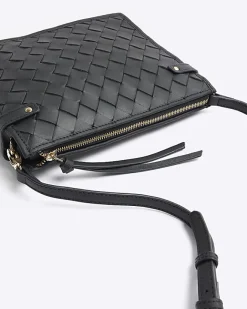 River Island leather weave cross body bag Black Outlet