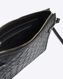 River Island leather weave cross body bag Black Outlet