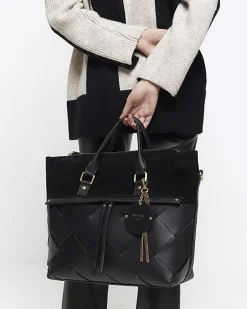 River Island leather weave shopper bag Black Sale