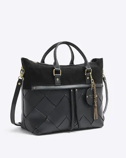 River Island leather weave shopper bag Black Sale