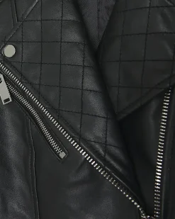 River Island leather zip up biker jacket Black Sale