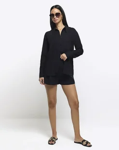 River Island linen blend long sleeve shirt Black Best