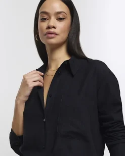 River Island linen blend long sleeve shirt Black Best