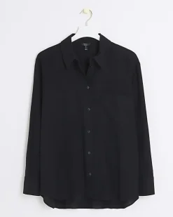 River Island linen blend long sleeve shirt Black Best