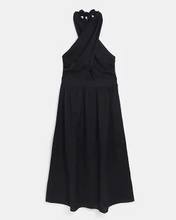 River Island linen halter neck midi dress Black Fashion