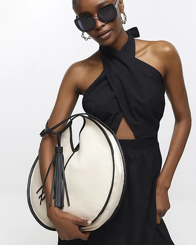 River Island linen halter neck midi dress Black Fashion