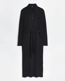 River Island long sleeve bodycon midi dress Black Sale