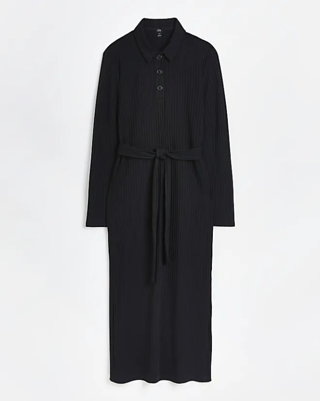 River Island long sleeve bodycon midi dress Black Sale