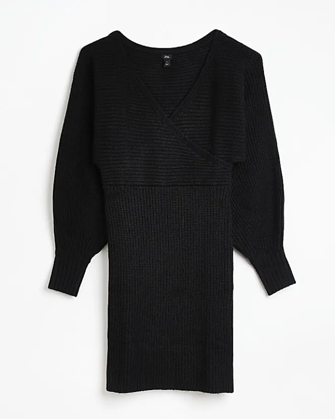 River Island long sleeve jumper mini dress Black Clearance