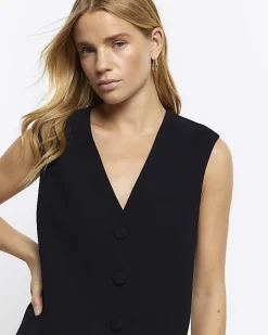 River Island longline waistcoat Black New