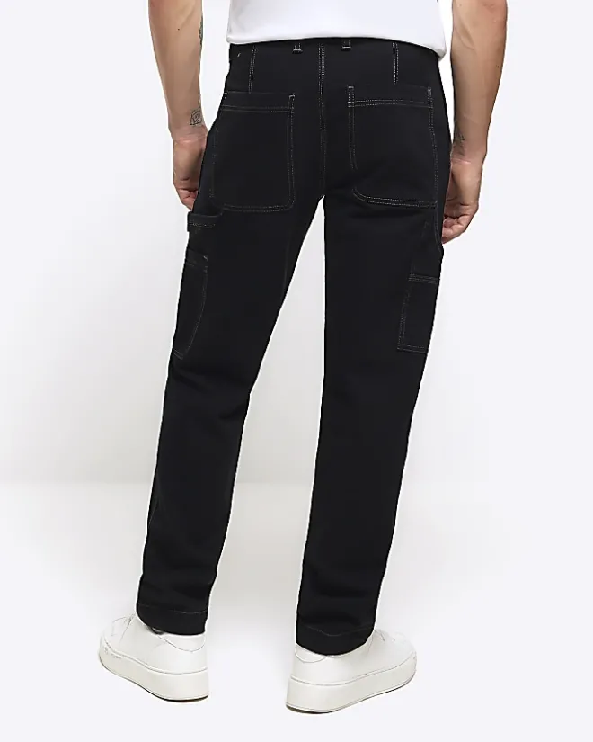 River Island loose fit carpenter jeans Black Discount