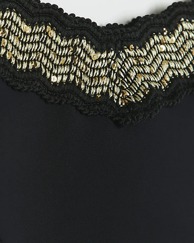 River Island low rise sequin elastic bikini bottoms Black New