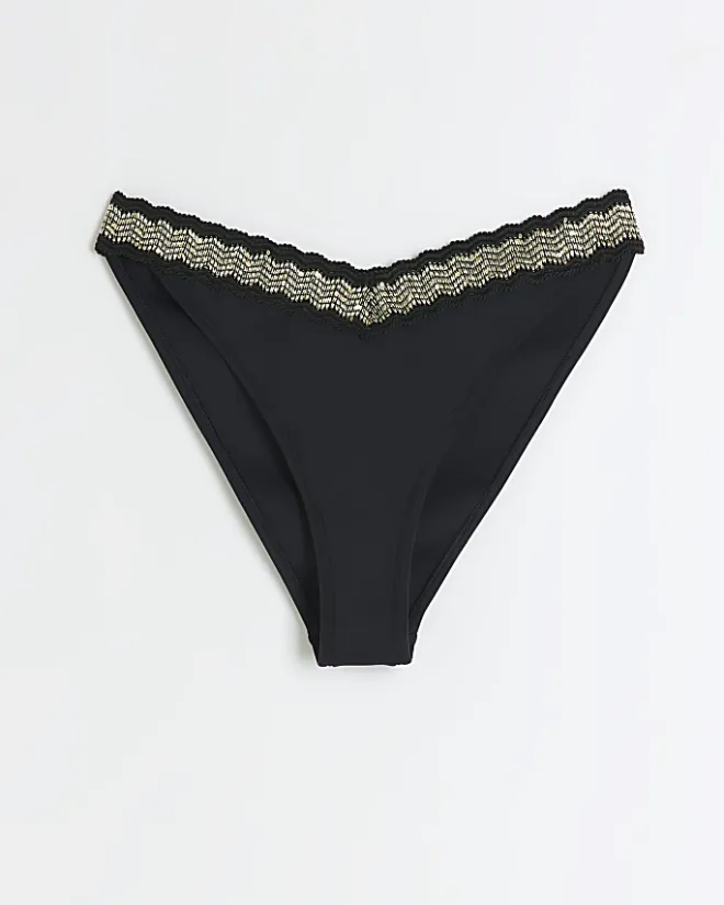 River Island low rise sequin elastic bikini bottoms Black New