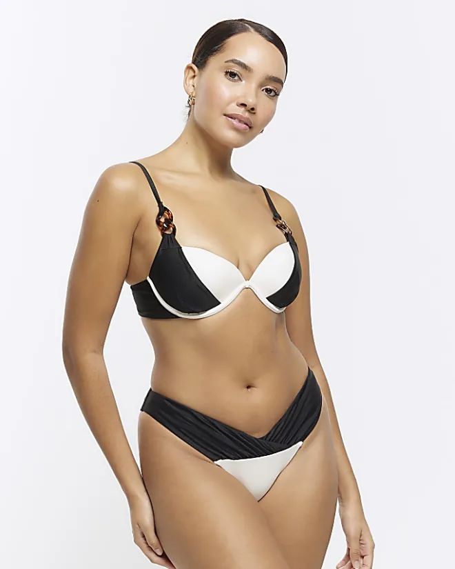 River Island low waist colour block bikini bottoms Black Clearance
