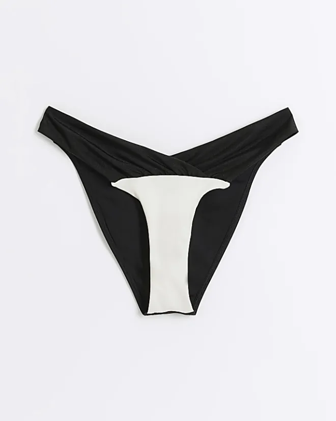River Island low waist colour block bikini bottoms Black Clearance