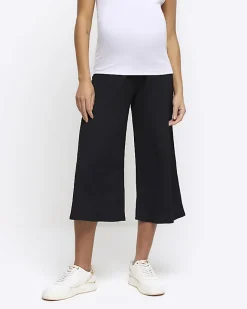 River Island maternity crop wide leg trousers Black Clearance