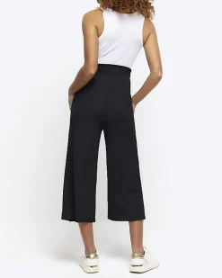 River Island maternity crop wide leg trousers Black Clearance