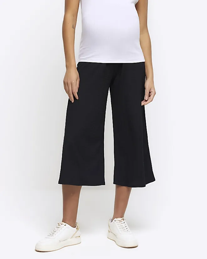 River Island maternity crop wide leg trousers Black Clearance
