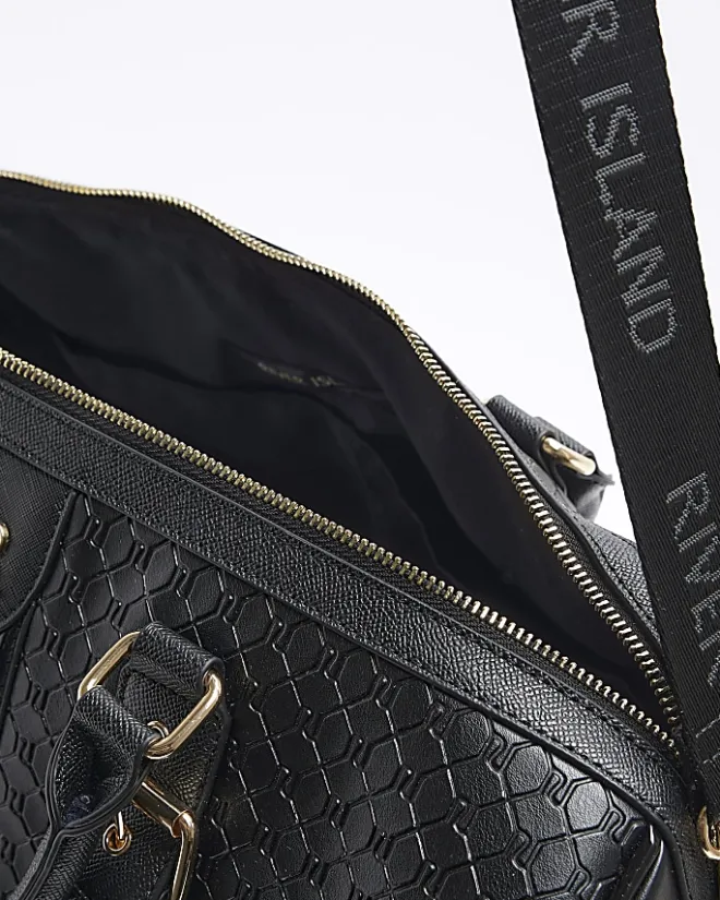 River Island medium embossed RI monogram travel bag Black Online
