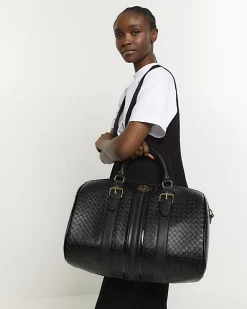 River Island medium embossed RI monogram travel bag Black Online