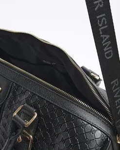 River Island medium embossed RI monogram travel bag Black Online