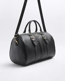 River Island medium embossed RI monogram travel bag Black Online