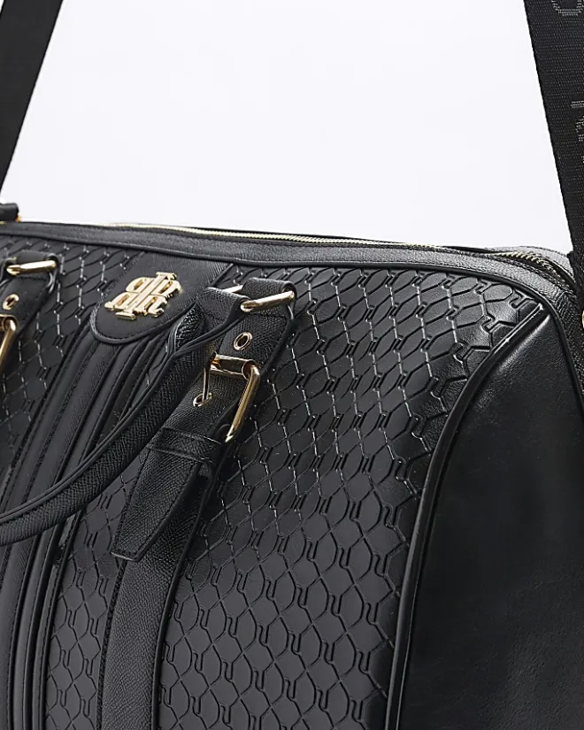 River Island medium embossed RI monogram travel bag Black Online