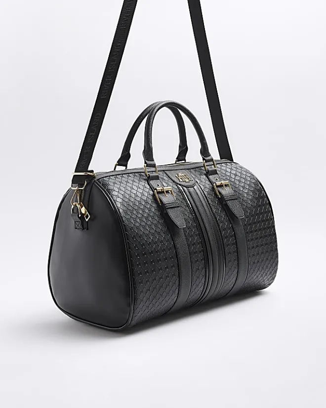 River Island medium embossed RI monogram travel bag Black Online