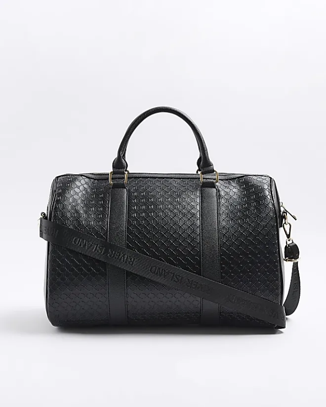 River Island medium embossed RI monogram travel bag Black Online