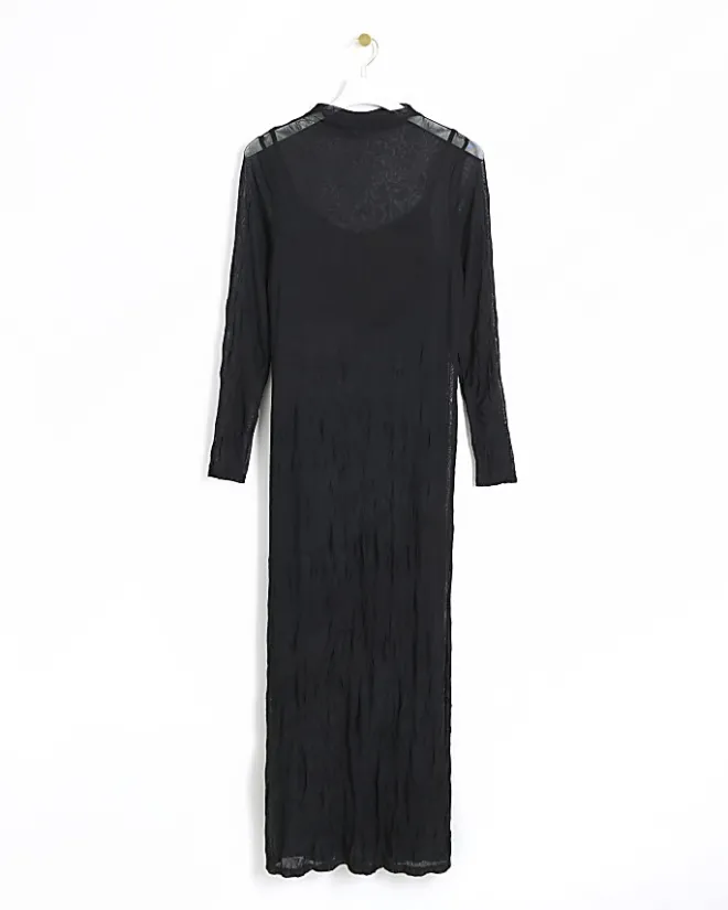 River Island mesh bodycon maxi dress Black New