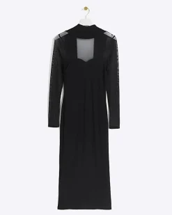 River Island mesh open back bodycon midi dress Black Sale