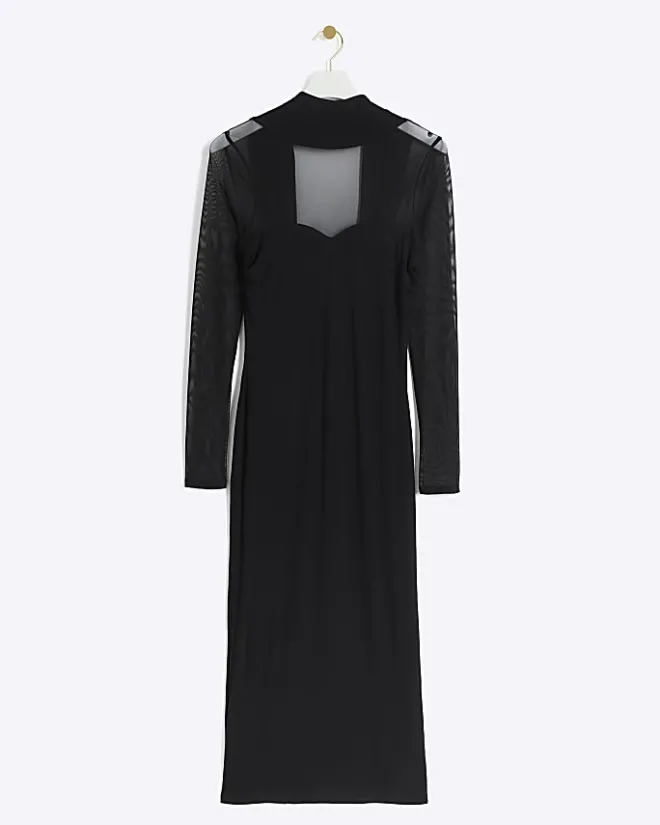 River Island mesh open back bodycon midi dress Black Sale