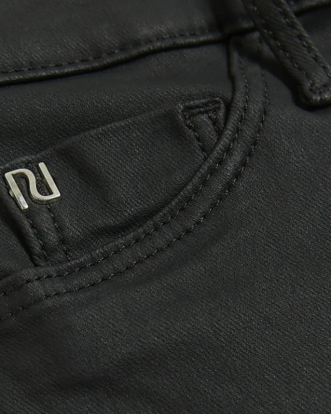 River Island Molly coated mid rise skinny jeans Black Fashion