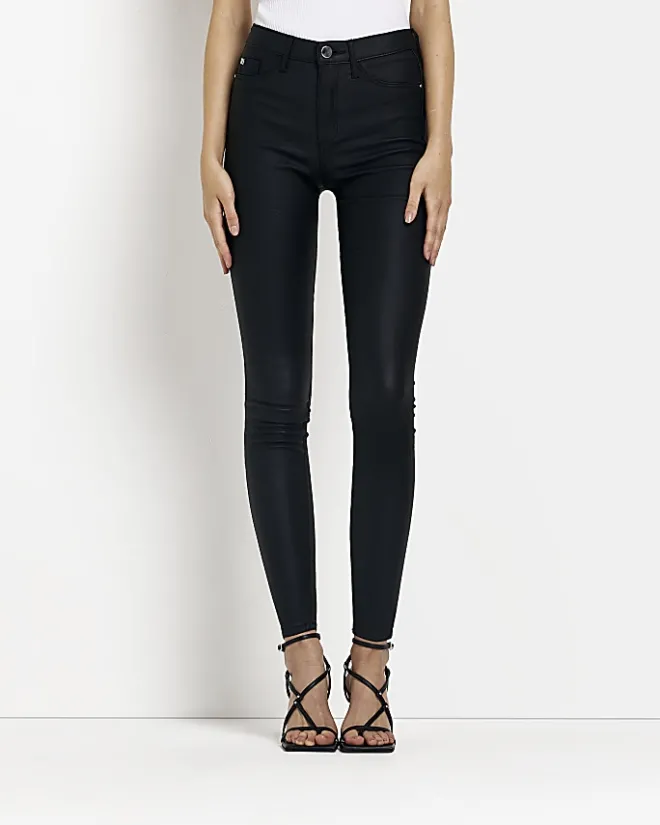 River Island Molly coated mid rise skinny jeans Black Fashion