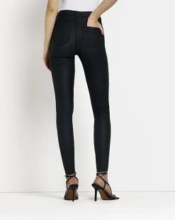 River Island Molly coated mid rise skinny jeans Black Fashion