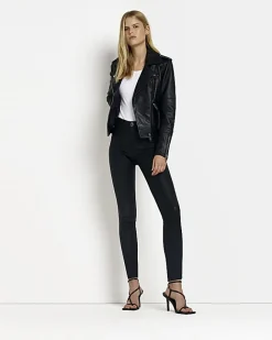 River Island Molly coated mid rise skinny jeans Black Fashion