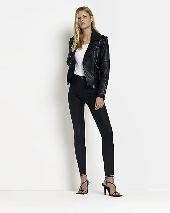 River Island Molly coated mid rise skinny jeans Black Fashion