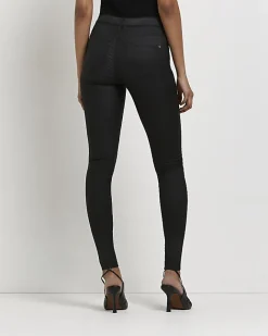 River Island Molly coated mid rise skinny jeans Black Outlet