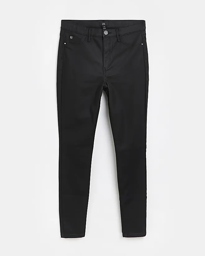River Island Molly coated mid rise skinny jeans Black Outlet