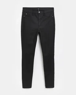 River Island Molly coated mid rise skinny jeans Black Outlet