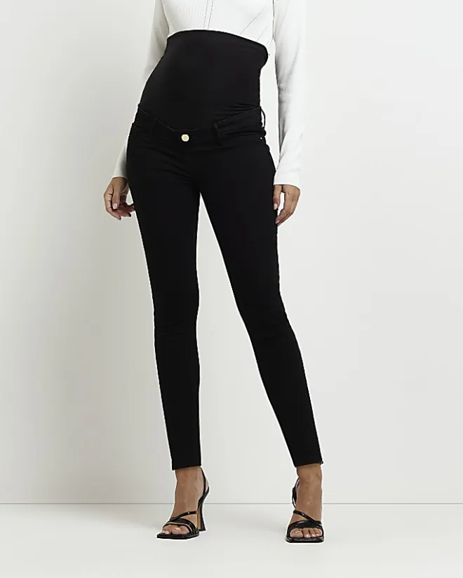 River Island Molly mid rise maternity skinny jeans Black Outlet