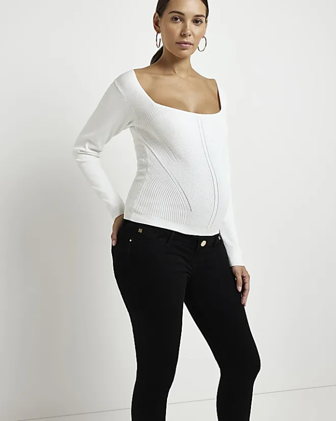 River Island Molly mid rise maternity skinny jeans Black Outlet