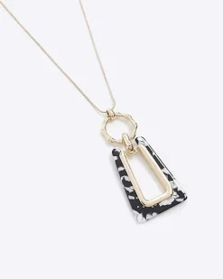 River Island monochrome rectangle necklace Black Clearance