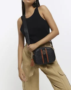 River Island monogram cross body bag Black Online